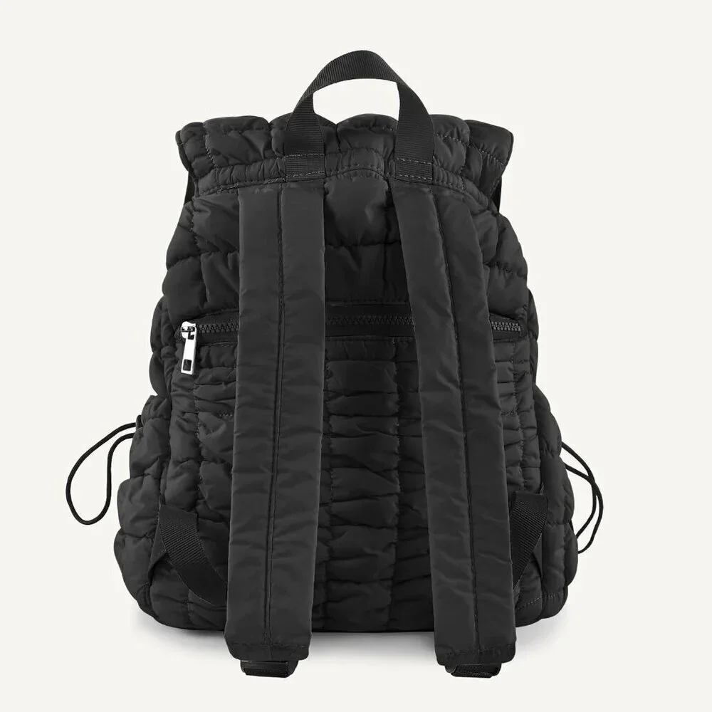Women's Black Quilted Puffer Imported Drawstring Magnetic Closure Backpack
